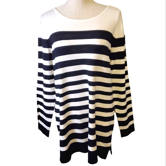 CONRAD C | Women's black and white striped pullover sweater dress. Size large. - Picture 1 of 7